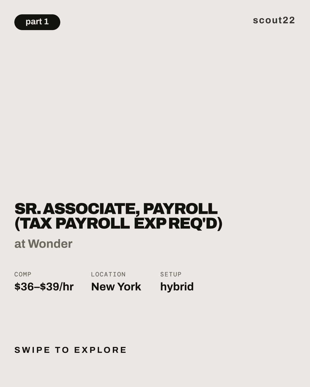 Sr. Associate, Payroll (TAX payroll exp req'd) at Wonder