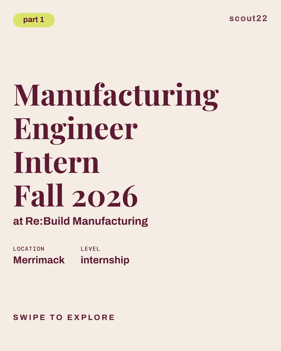 Manufacturing Engineer Intern Fall 2026 at Re:Build Manufacturing