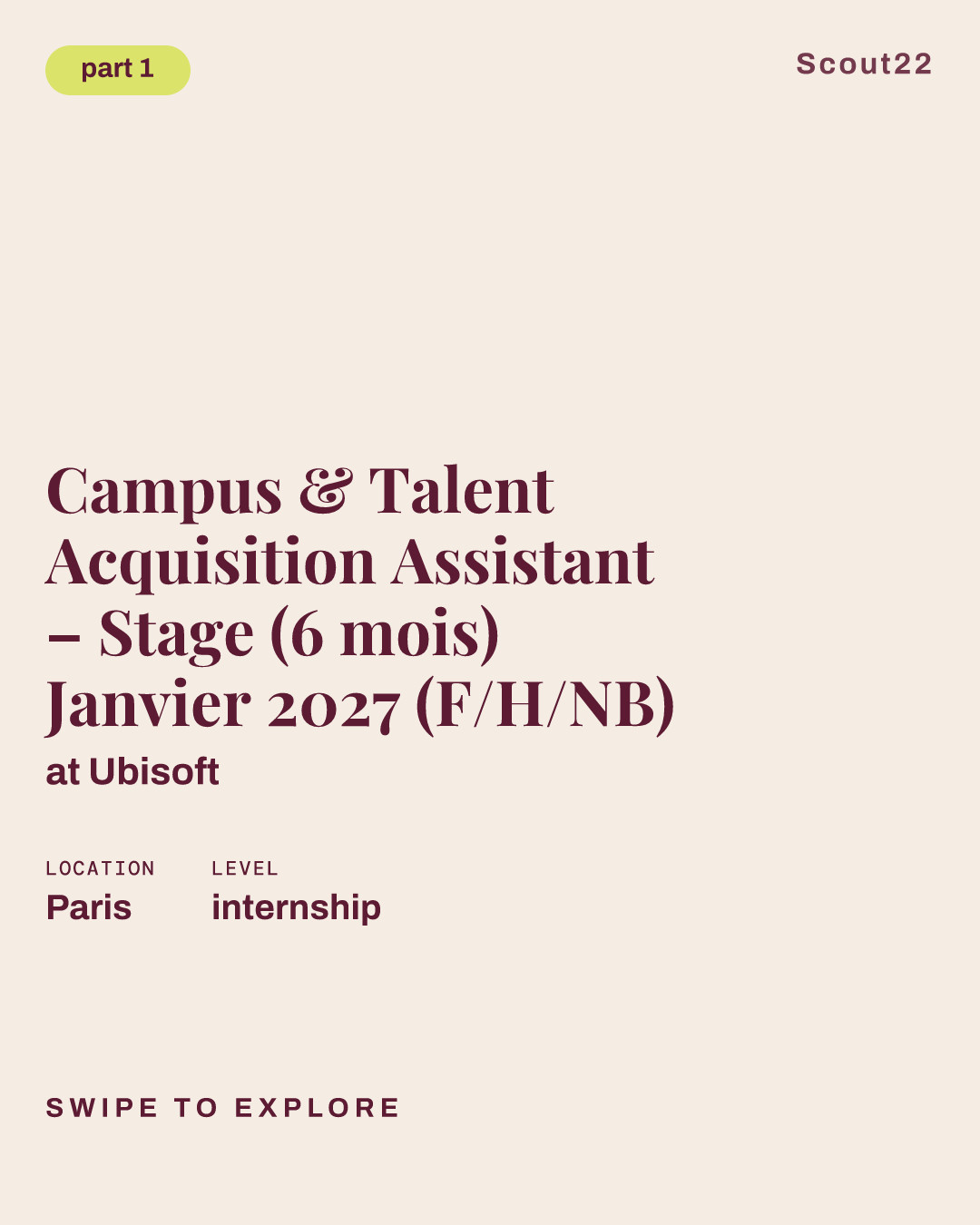 Campus & Talent Acquisition Assistant – Stage (6 mois) Janvier 2027 (F/H/NB) at Ubisoft