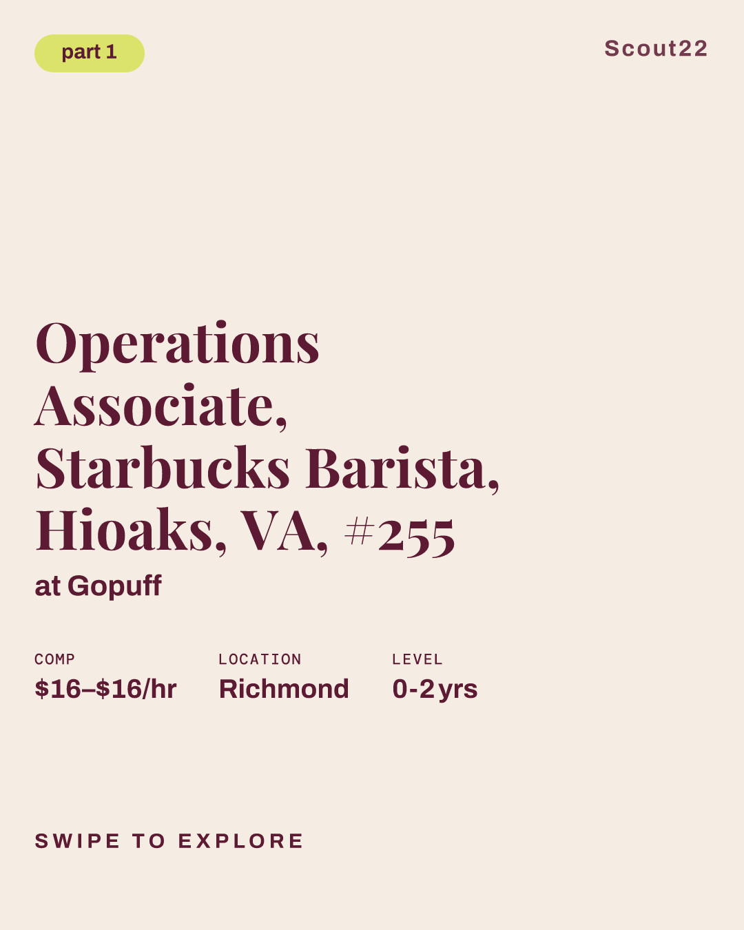 Operations Associate, Starbucks Barista, Hioaks, VA, #255 at Gopuff