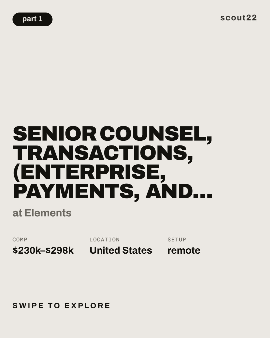 Senior Counsel, Transactions, (Enterprise, Payments, and Ecosystem) at Elements