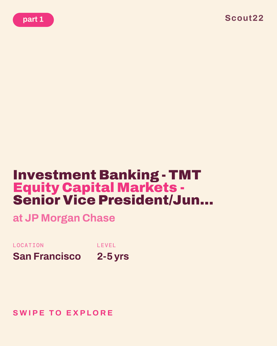 Investment Banking - TMT Equity Capital Markets - Senior Vice President/Junior Executive Director at JP Morgan Chase