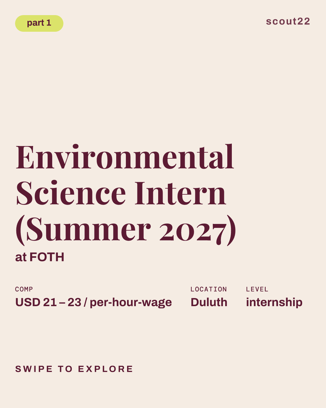 Environmental Science Intern (Summer 2027) at FOTH
