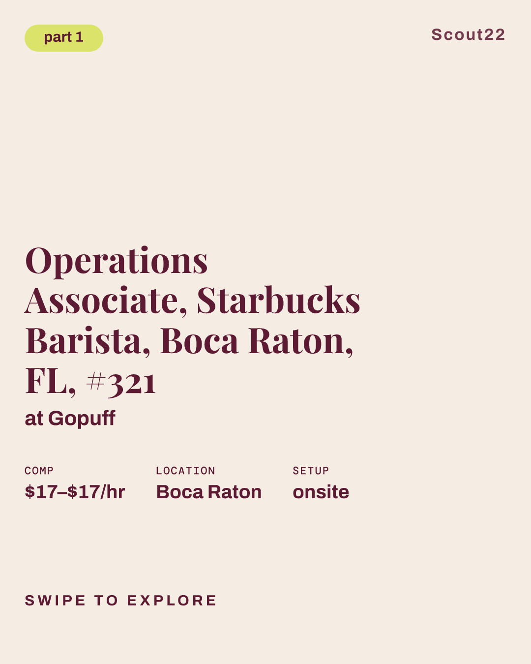 Operations Associate, Starbucks Barista, Boca Raton, FL, #321 at Gopuff