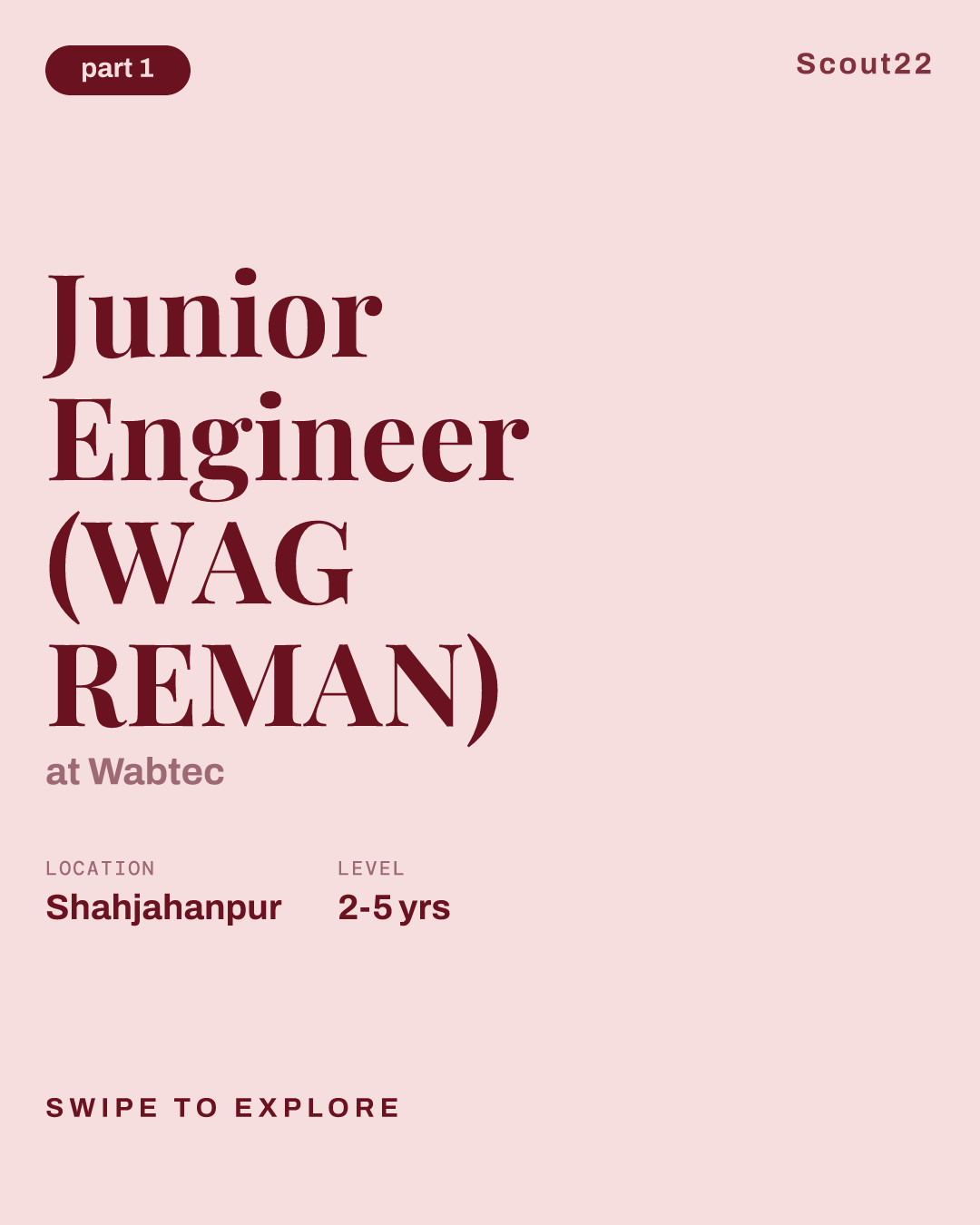 Junior Engineer (WAG REMAN) at Wabtec