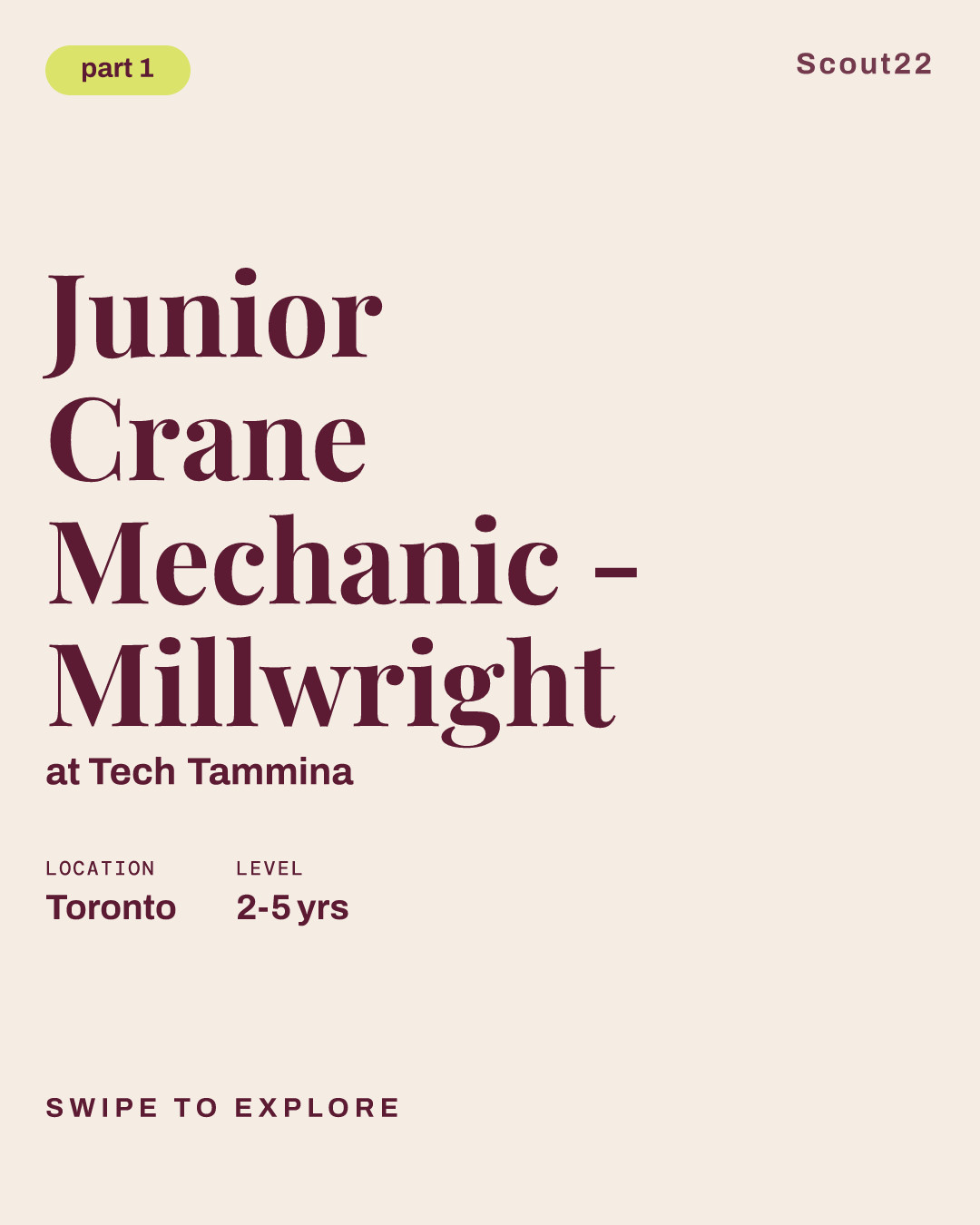 Junior Crane Mechanic - Millwright at Tech Tammina