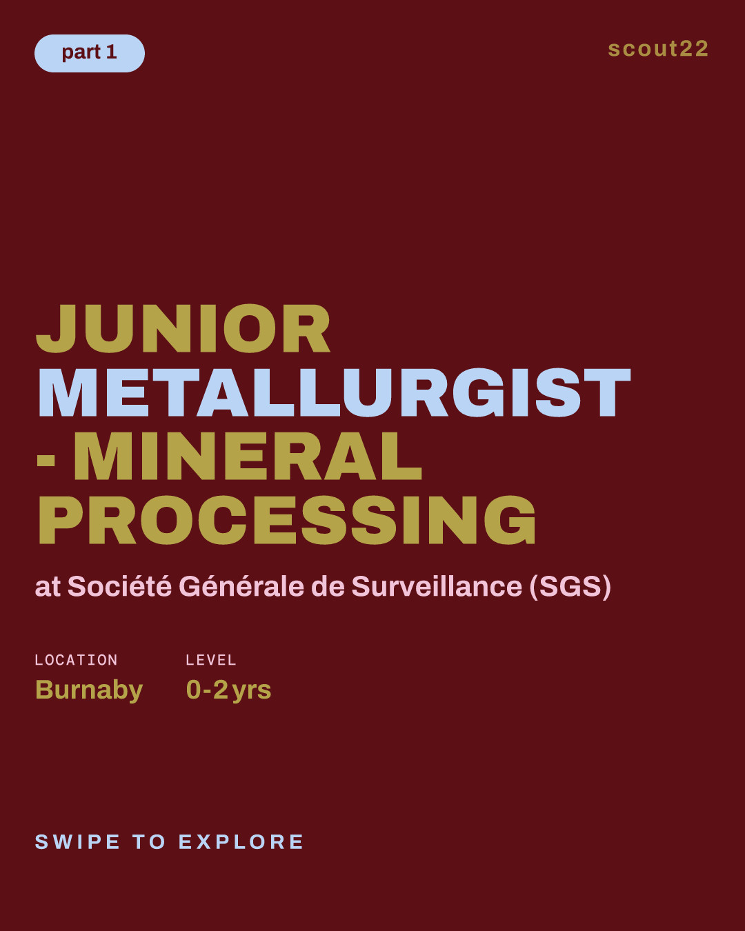 Junior Metallurgist - Mineral Processing at Société Générale de Surveillance (SGS)