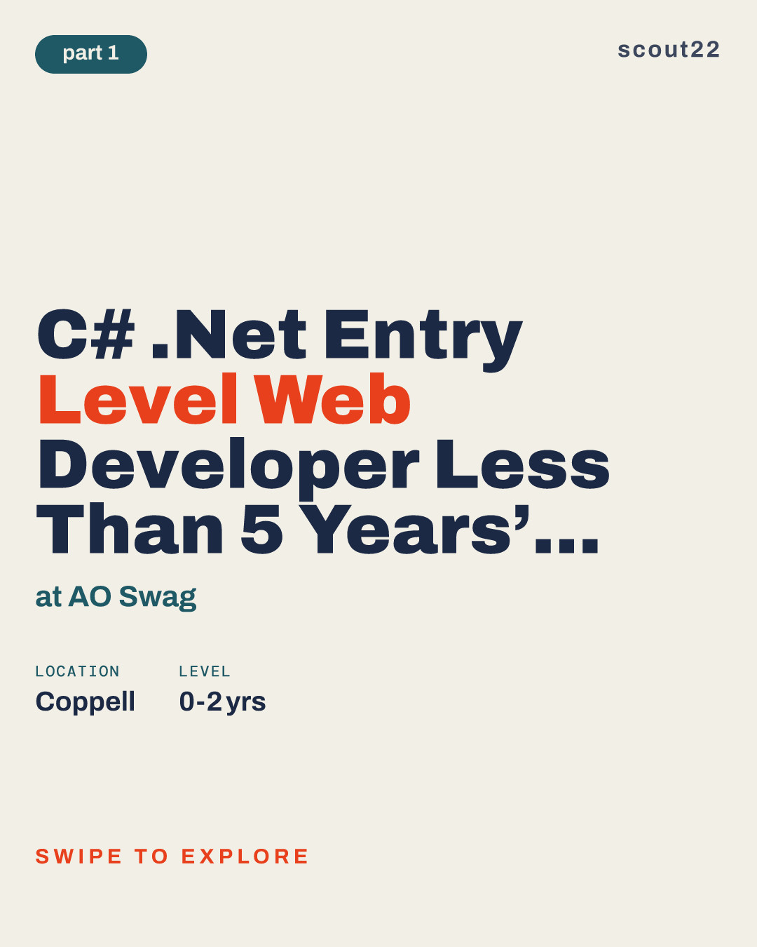 C# .Net Entry Level Web Developer Less Than 5 Years’ experience at AO Swag