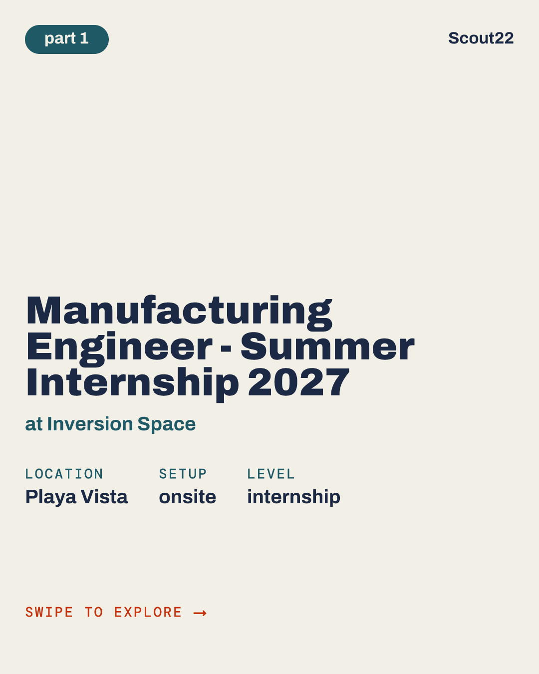 Manufacturing Engineer - Summer Internship 2027 at Inversion Space