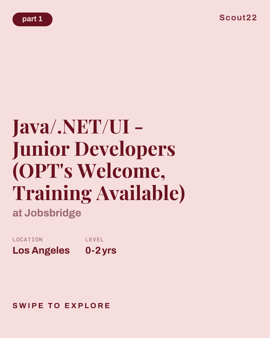 Java/.NET/UI - Junior Developers (OPT's Welcome, Training Available) at Jobsbridge