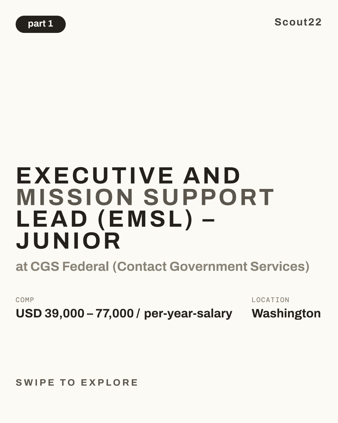 Executive and Mission Support Lead (EMSL) – Junior at CGS Federal (Contact Government Services)