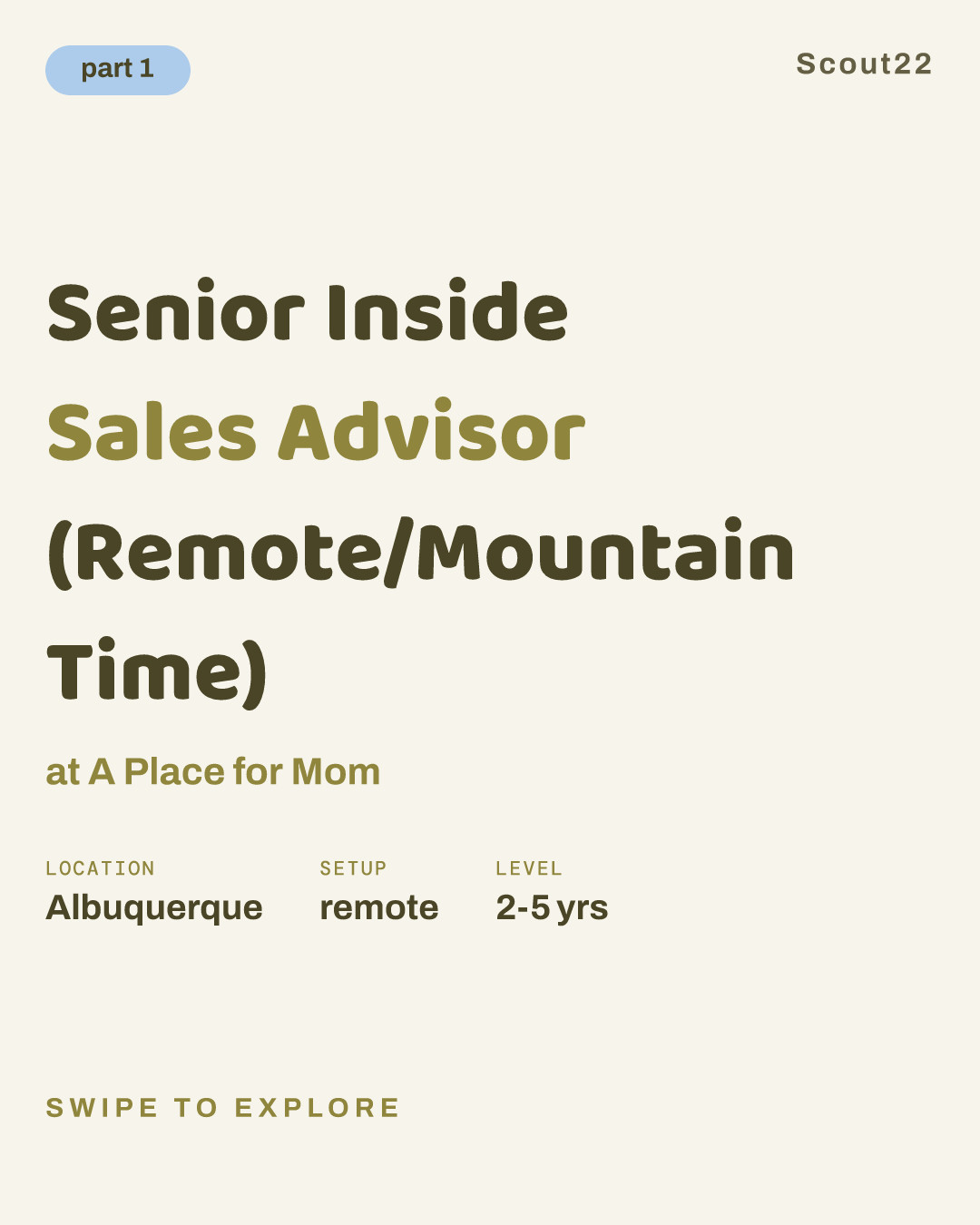 Senior Inside Sales Advisor (Remote/Mountain Time) at A Place for Mom