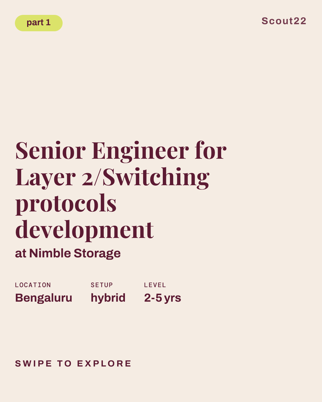 Senior Engineer for Layer 2/Switching protocols development at Nimble Storage