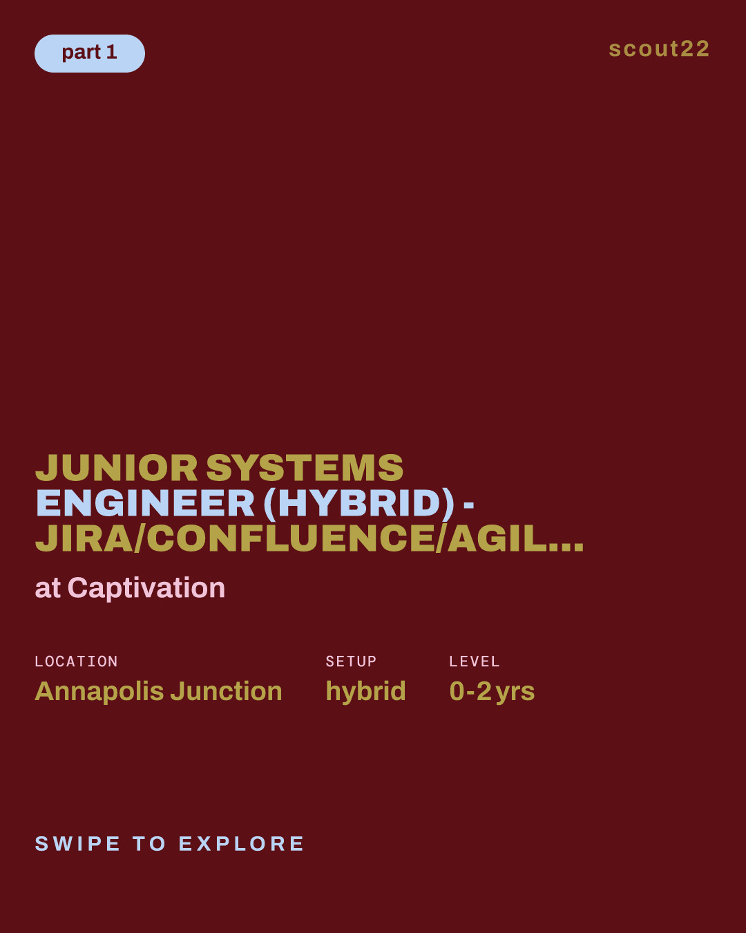 Junior Systems Engineer (Hybrid) - Jira/Confluence/Agile/Java/JavaScript at Captivation
