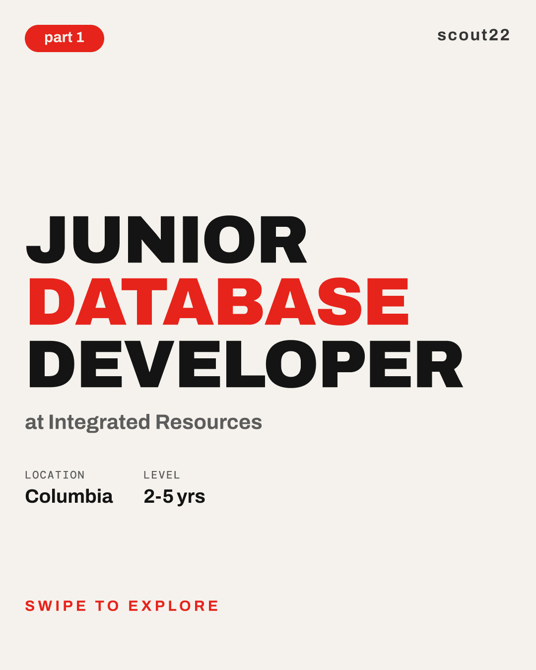 Junior Database Developer at Integrated Resources