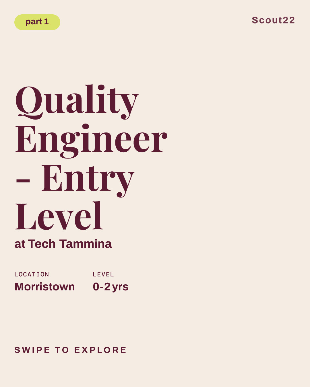 Quality Engineer - Entry Level at Tech Tammina