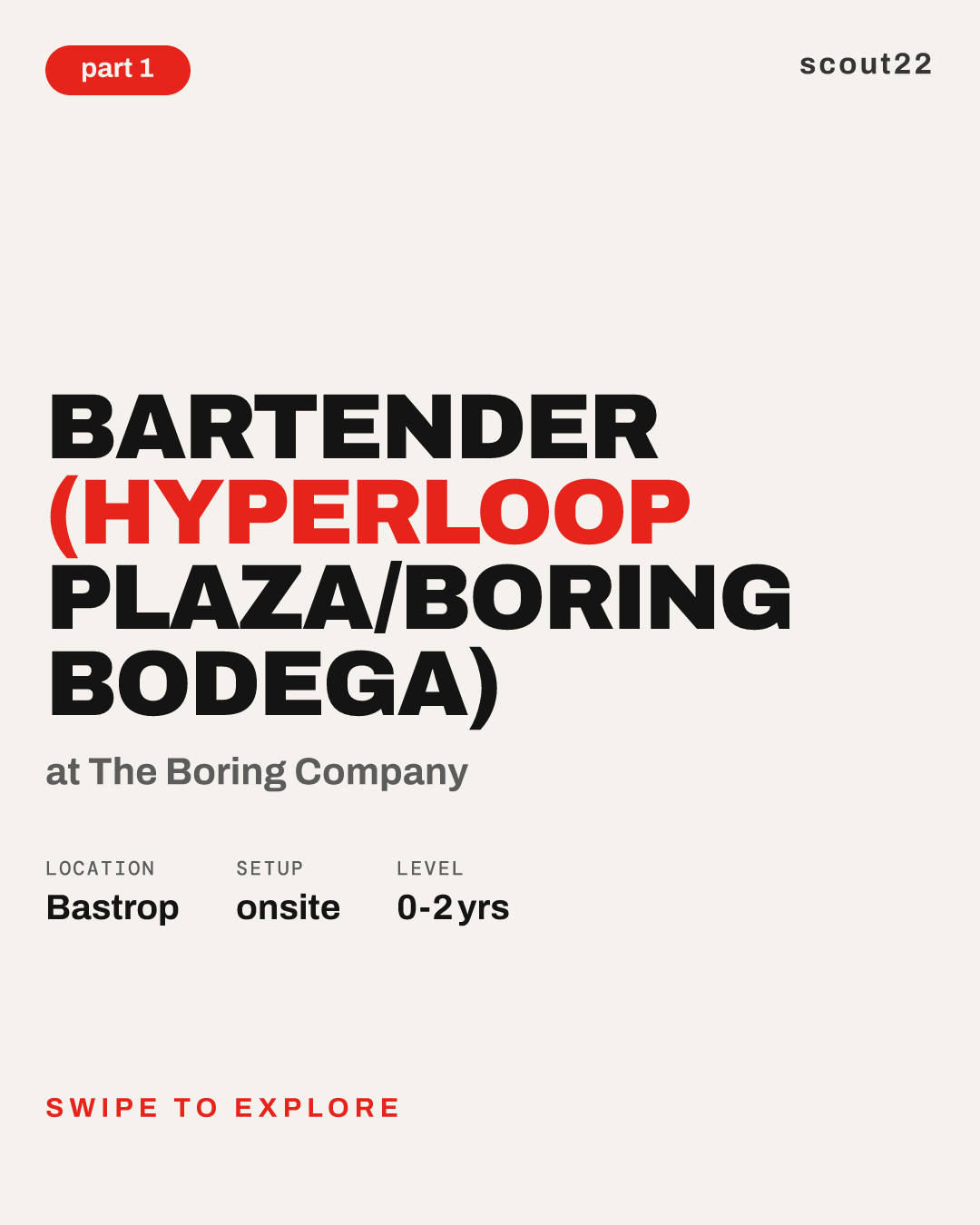 Bartender (Hyperloop Plaza/Boring Bodega) at The Boring Company