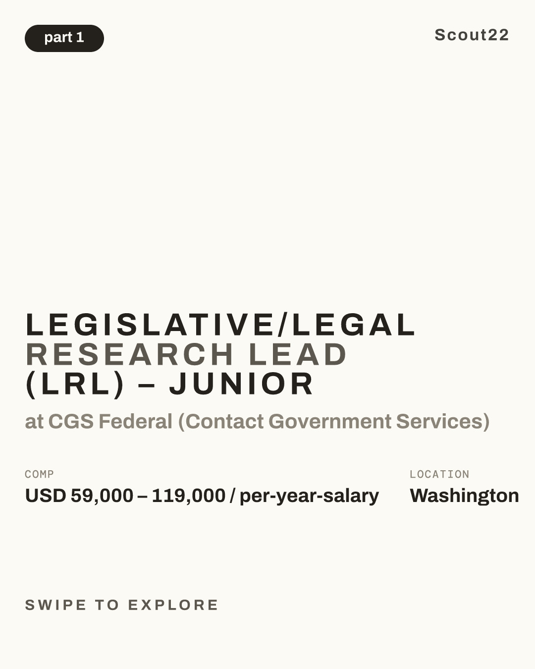 Legislative/Legal Research Lead (LRL) – Junior at CGS Federal (Contact Government Services)