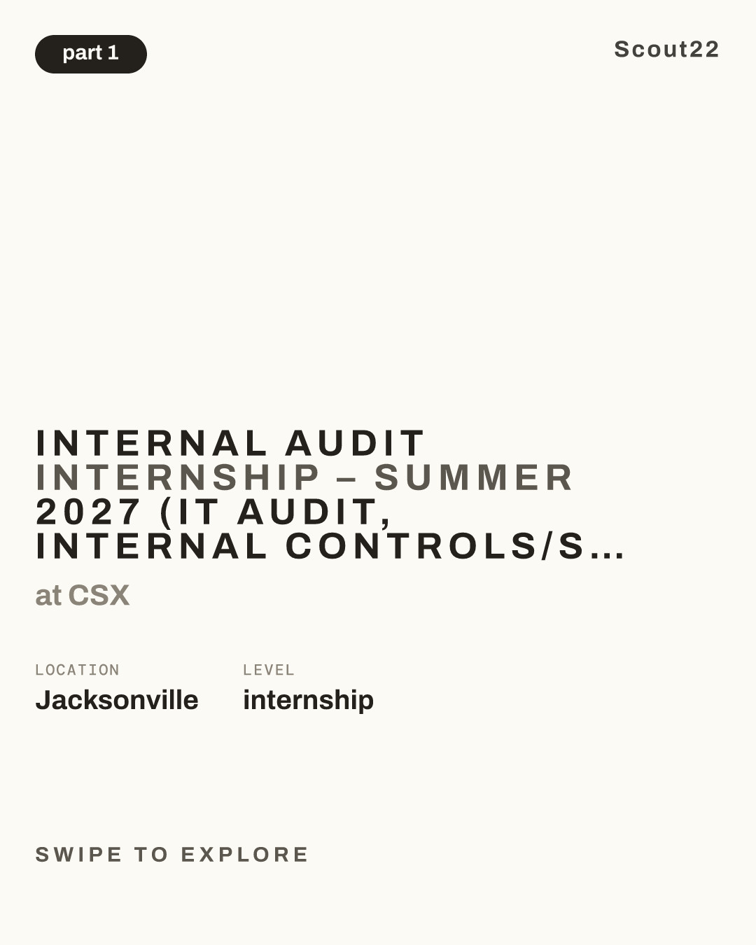 Internal Audit Internship – Summer 2027 (IT Audit, Internal Controls/SOX) at CSX