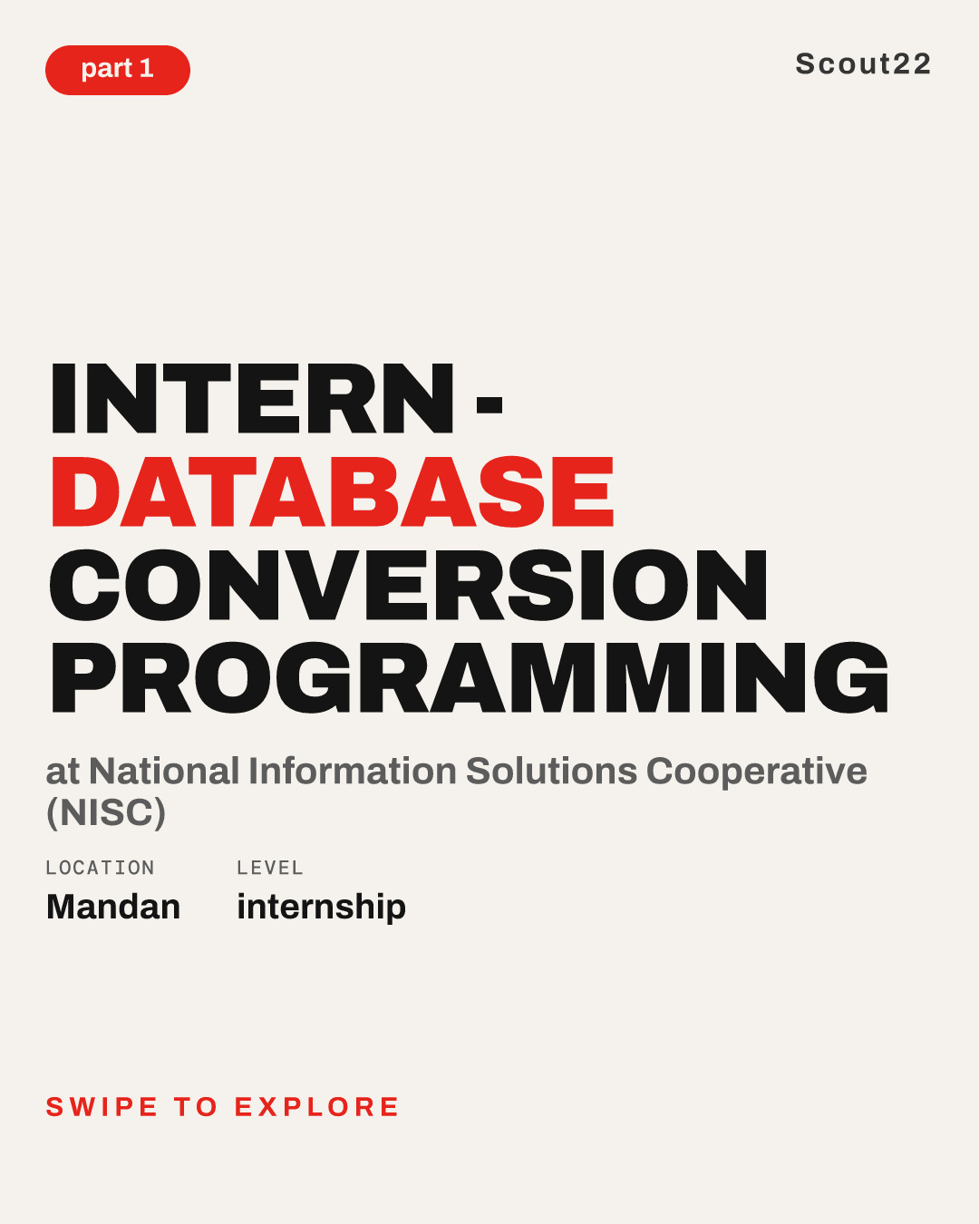 Intern - Database Conversion Programming at National Information Solutions Cooperative (NISC)