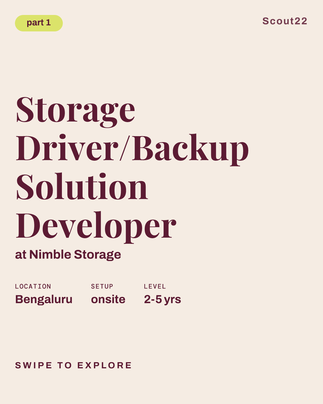 Storage Driver/Backup Solution Developer at Nimble Storage