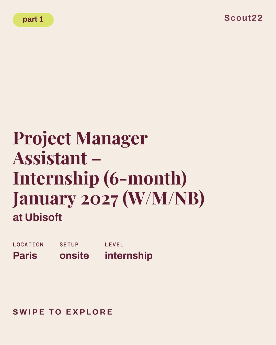 Project Manager Assistant – Internship (6-month) January 2027 (W/M/NB) at Ubisoft