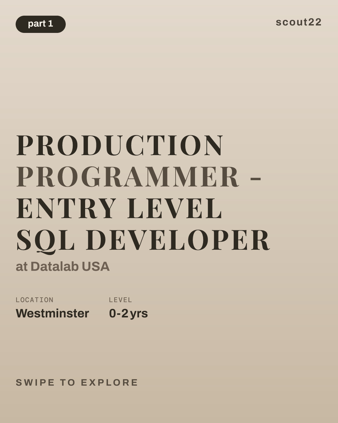 Production Programmer - Entry Level SQL Developer at Datalab USA