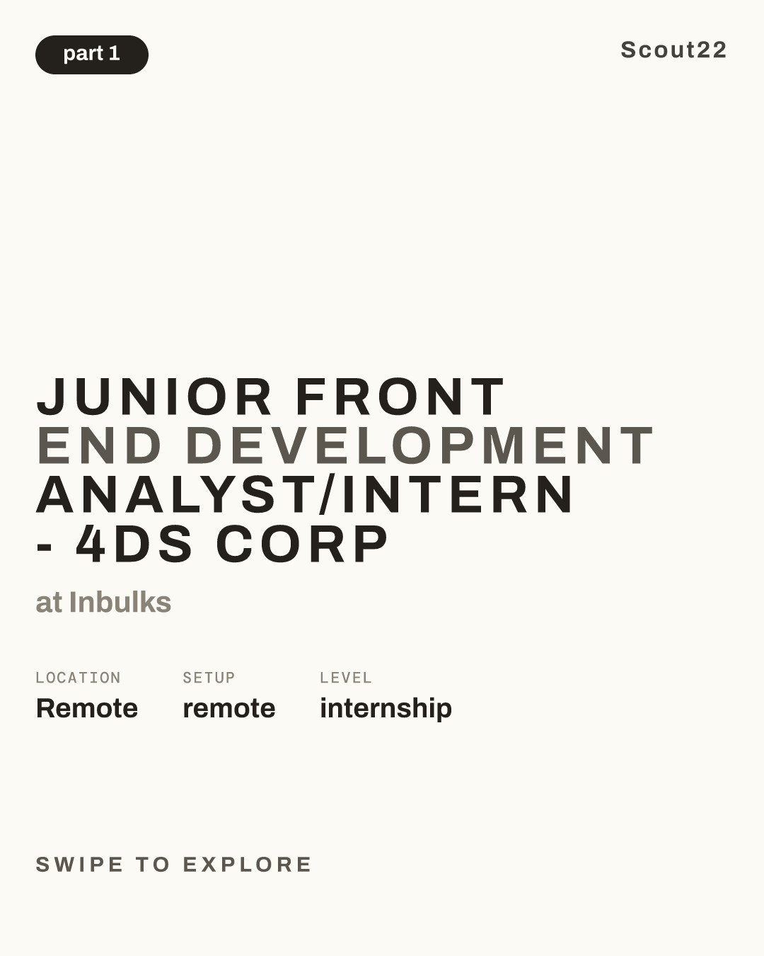 Junior Front End Development Analyst/Intern - 4DS Corp at Inbulks