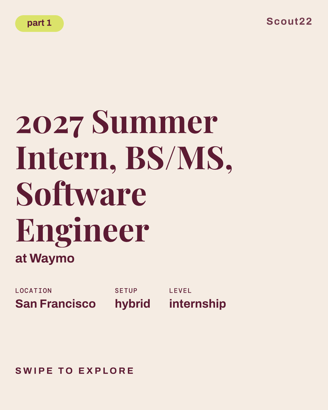 2027 Summer Intern, BS/MS, Software Engineer at Waymo