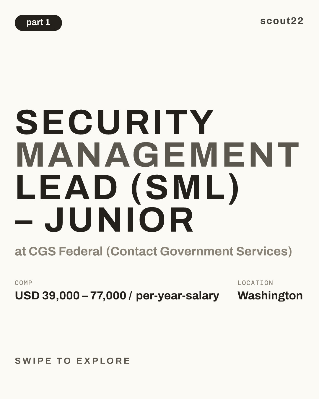 Security Management Lead (SML) – Junior at CGS Federal (Contact Government Services)