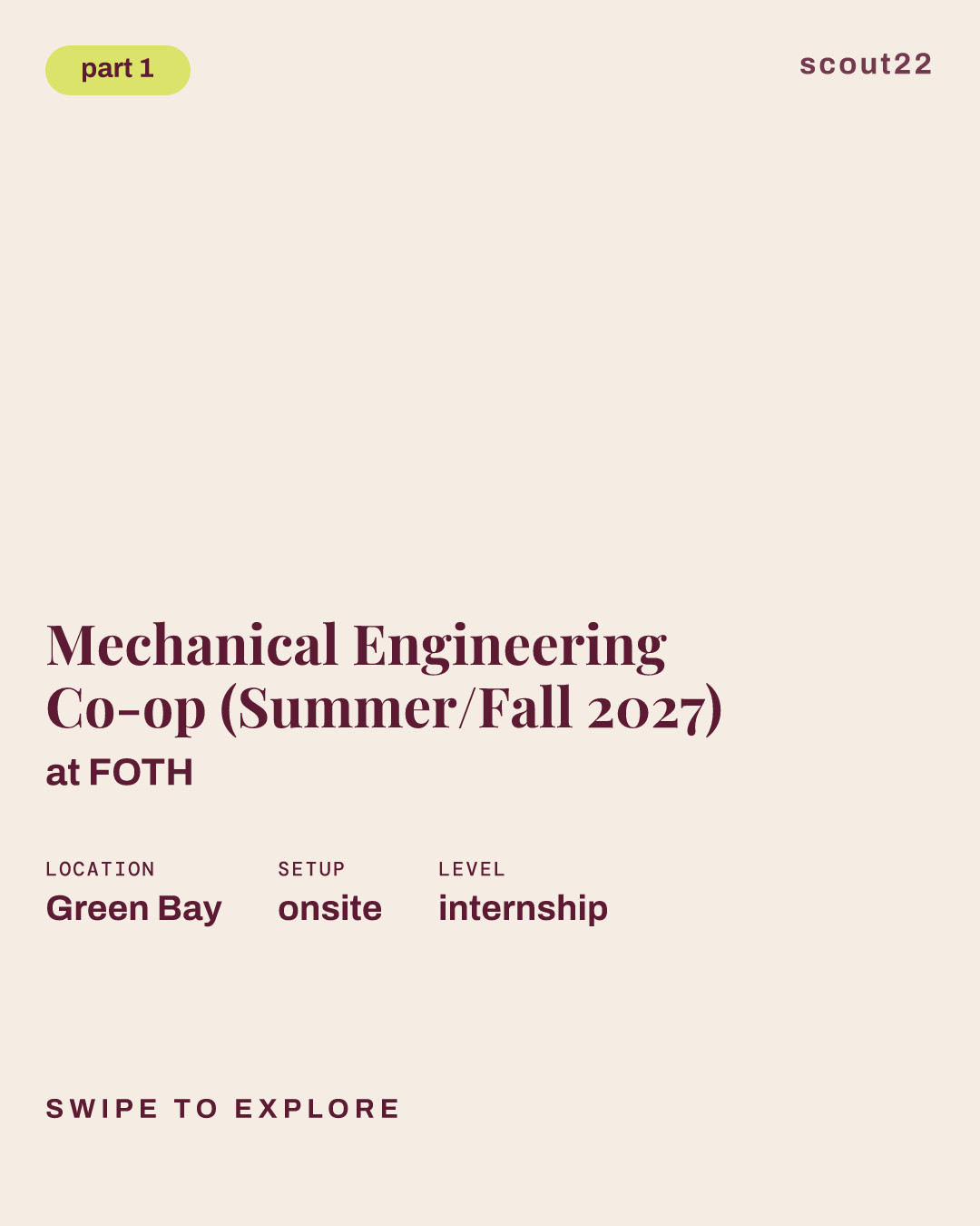 Mechanical Engineering Co-op (Summer/Fall 2027) at FOTH