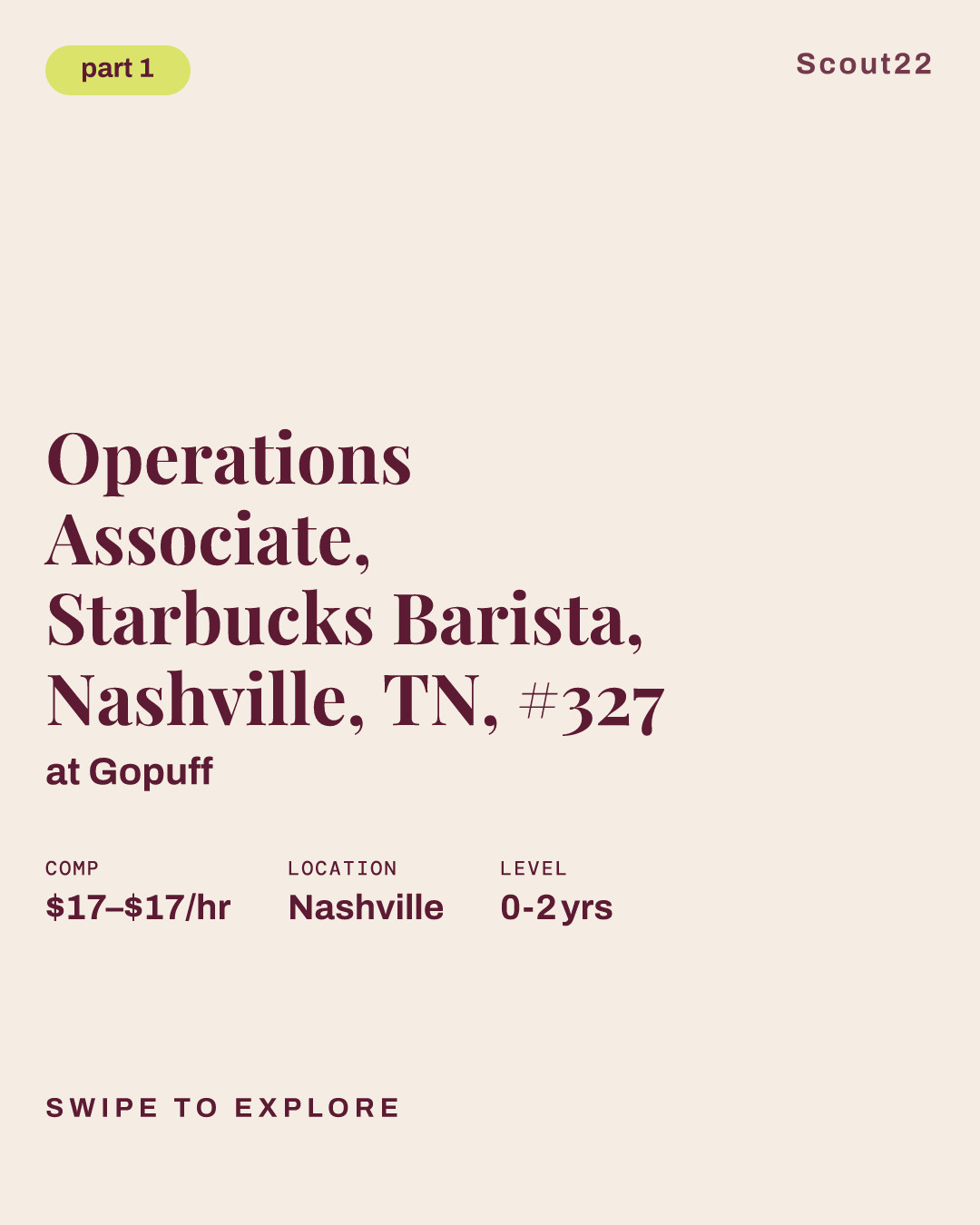 Operations Associate, Starbucks Barista, Nashville, TN, #327 at Gopuff