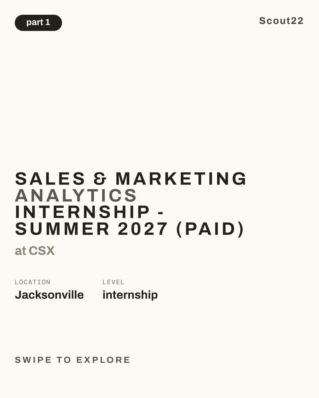 Sales & Marketing Analytics Internship - Summer 2027 (Paid) at CSX