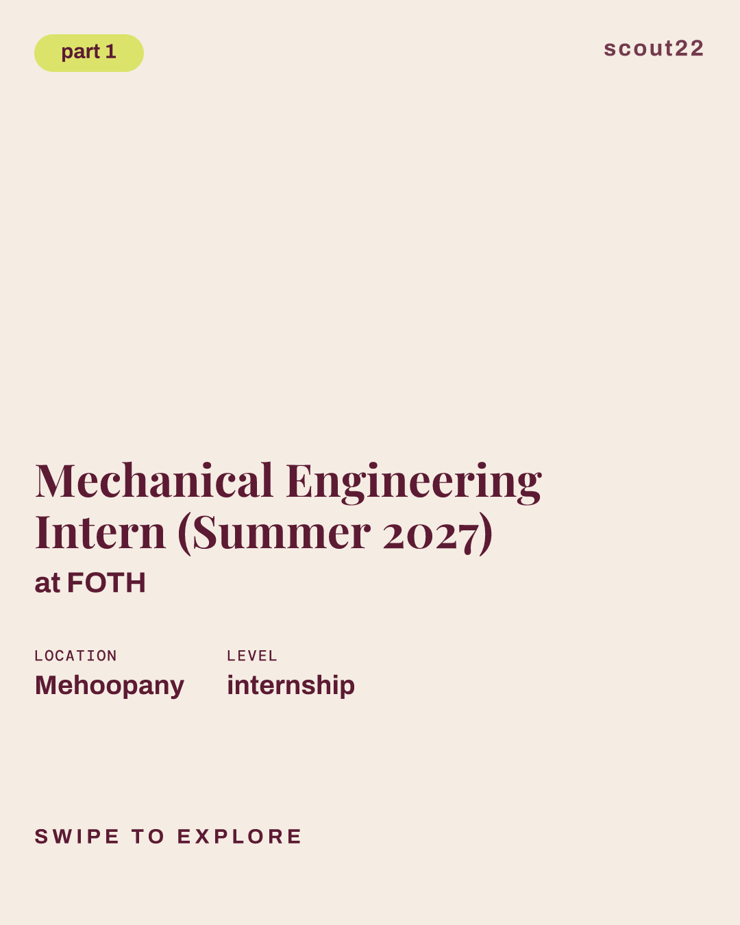 Mechanical Engineering Intern (Summer 2027) at FOTH