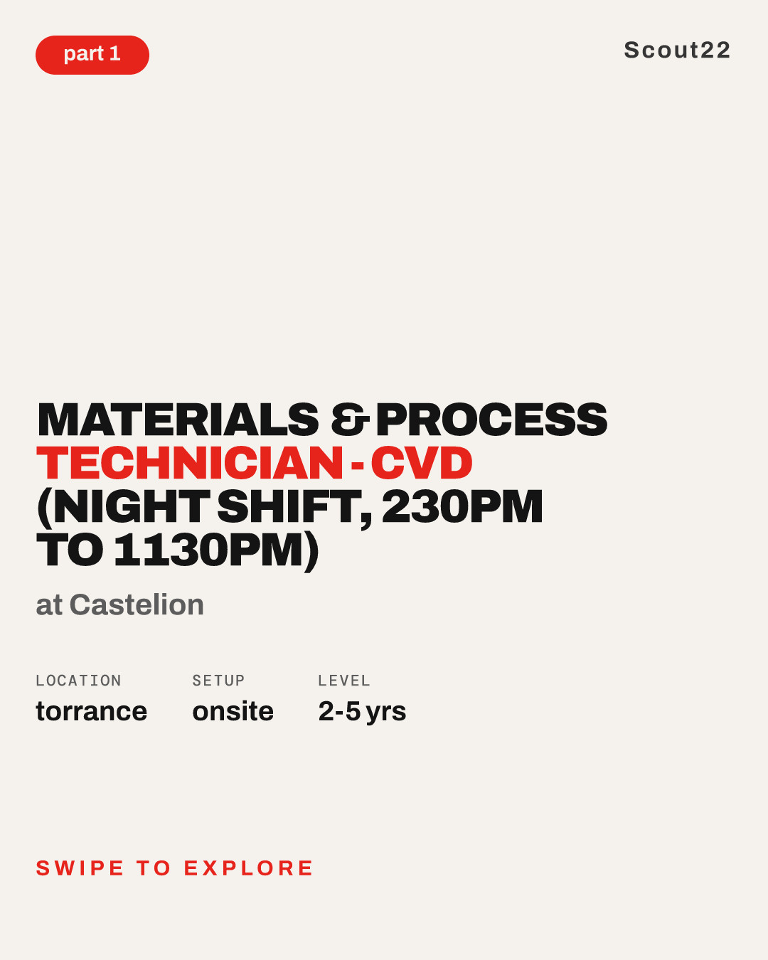 Materials & Process Technician - CVD (Night Shift, 230pm to 1130pm) at Castelion
