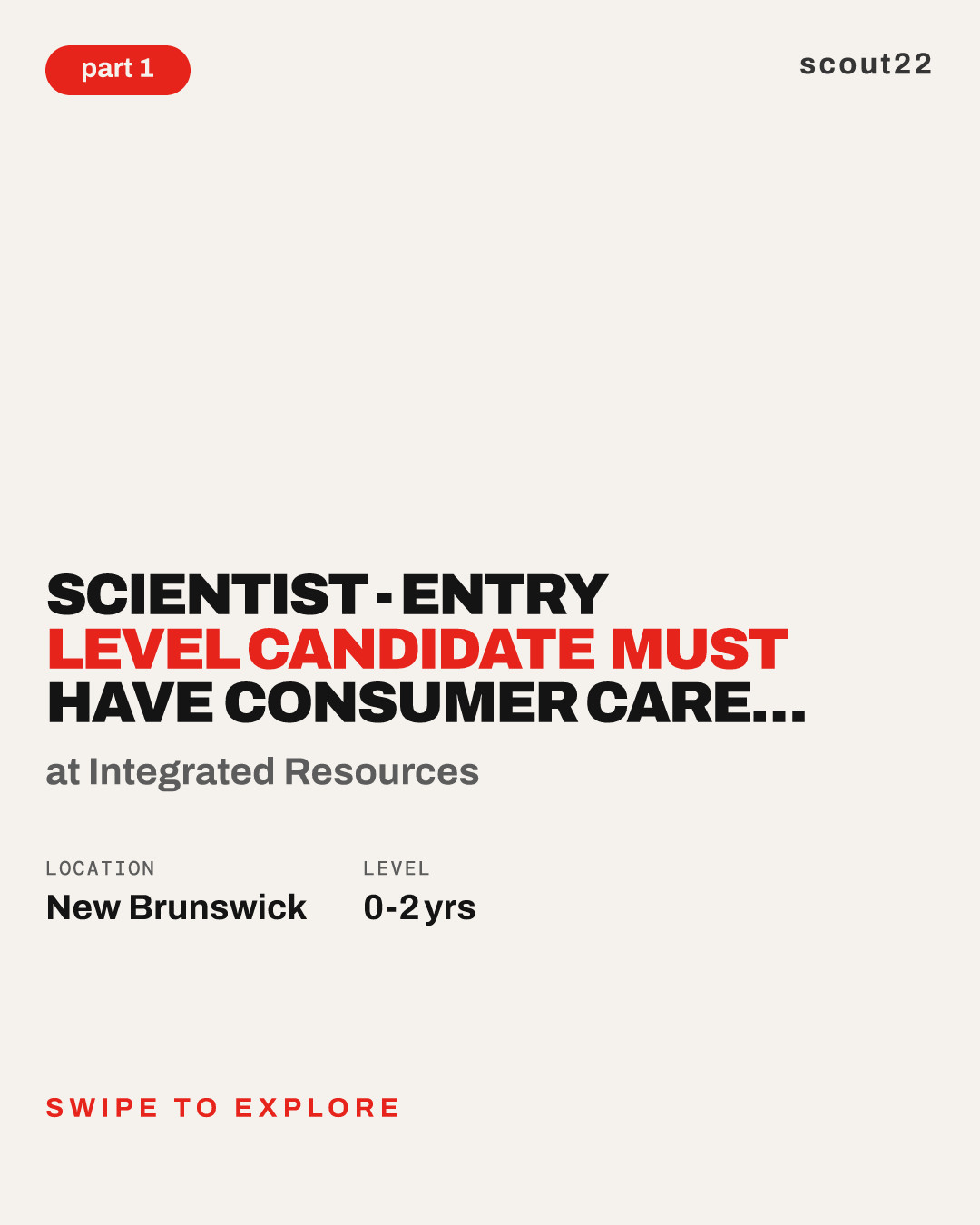 Scientist - Entry level candidate must have Consumer Care industry experience at Integrated Resources