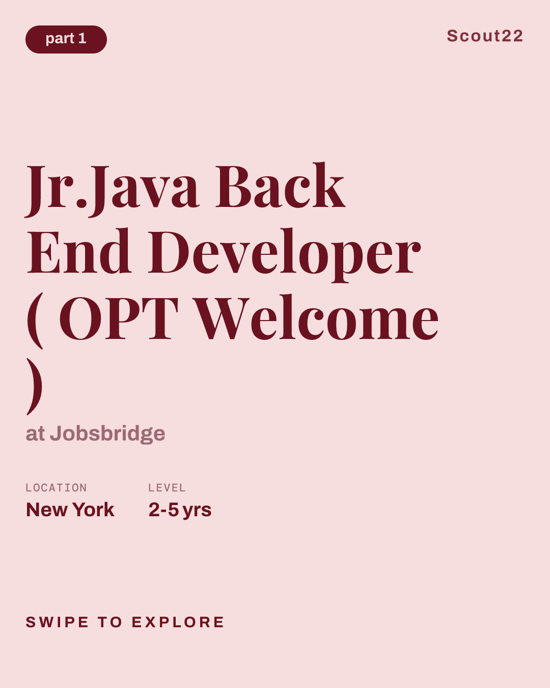 Jr.Java Back End Developer ( OPT Welcome ) at Jobsbridge