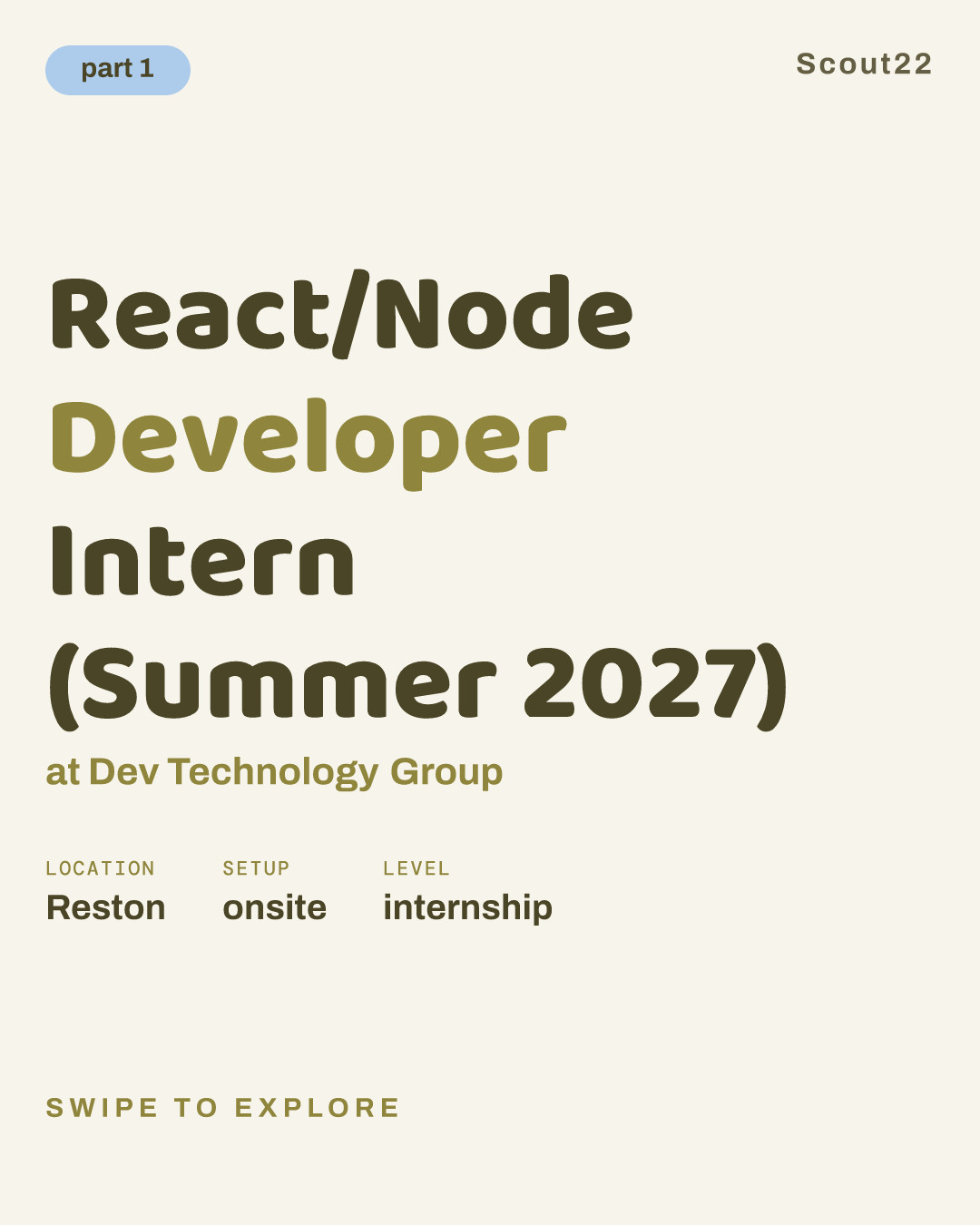 React/Node Developer Intern (Summer 2027) at Dev Technology Group